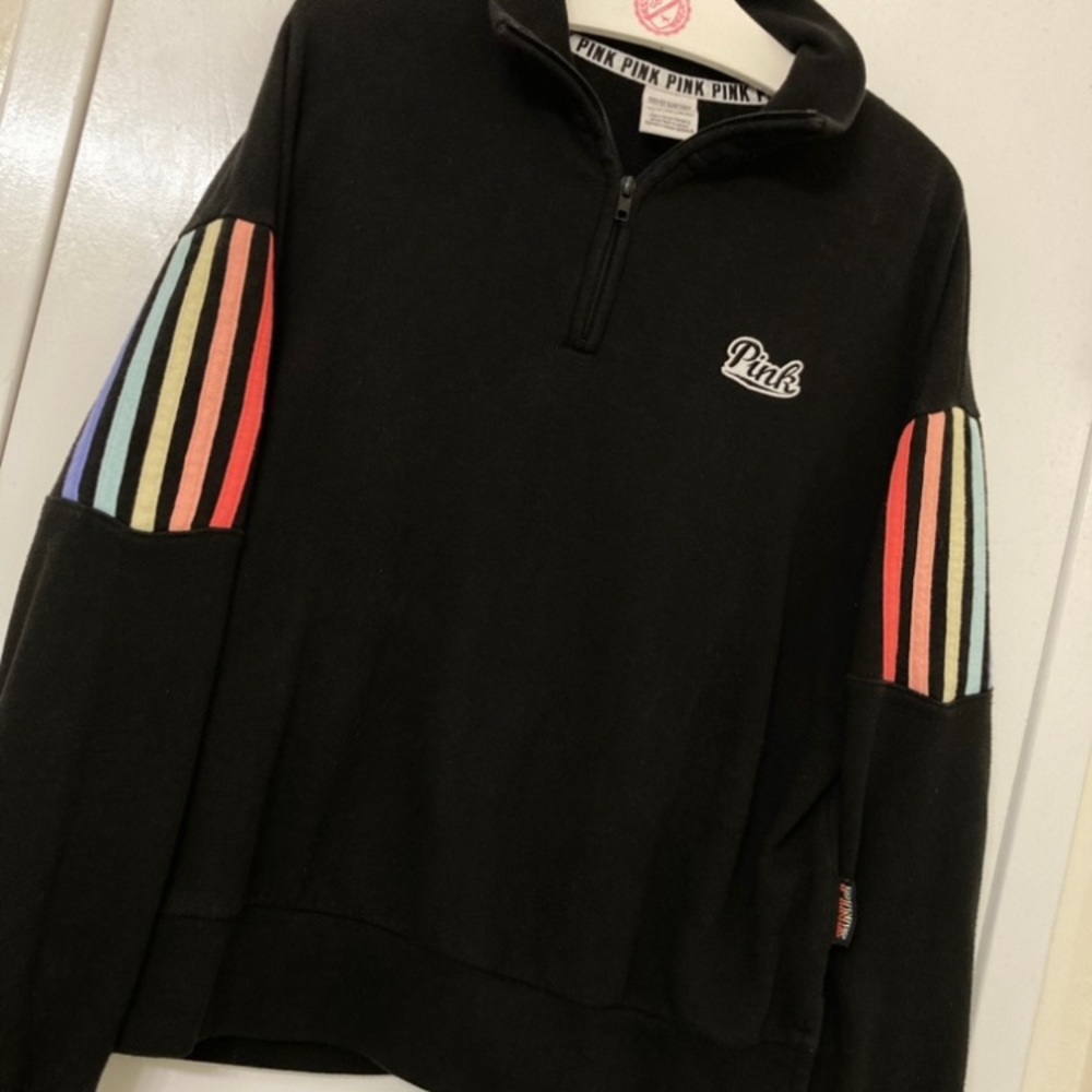 Victoria’s Secret Pink Quarter Zip Pullover Hoodie Rainbow Pride Logo Retro Y2K - Picture 4 of 15